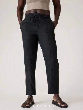 Athleta Black Retreat High Rise Linen Ankle Pant Sz Large